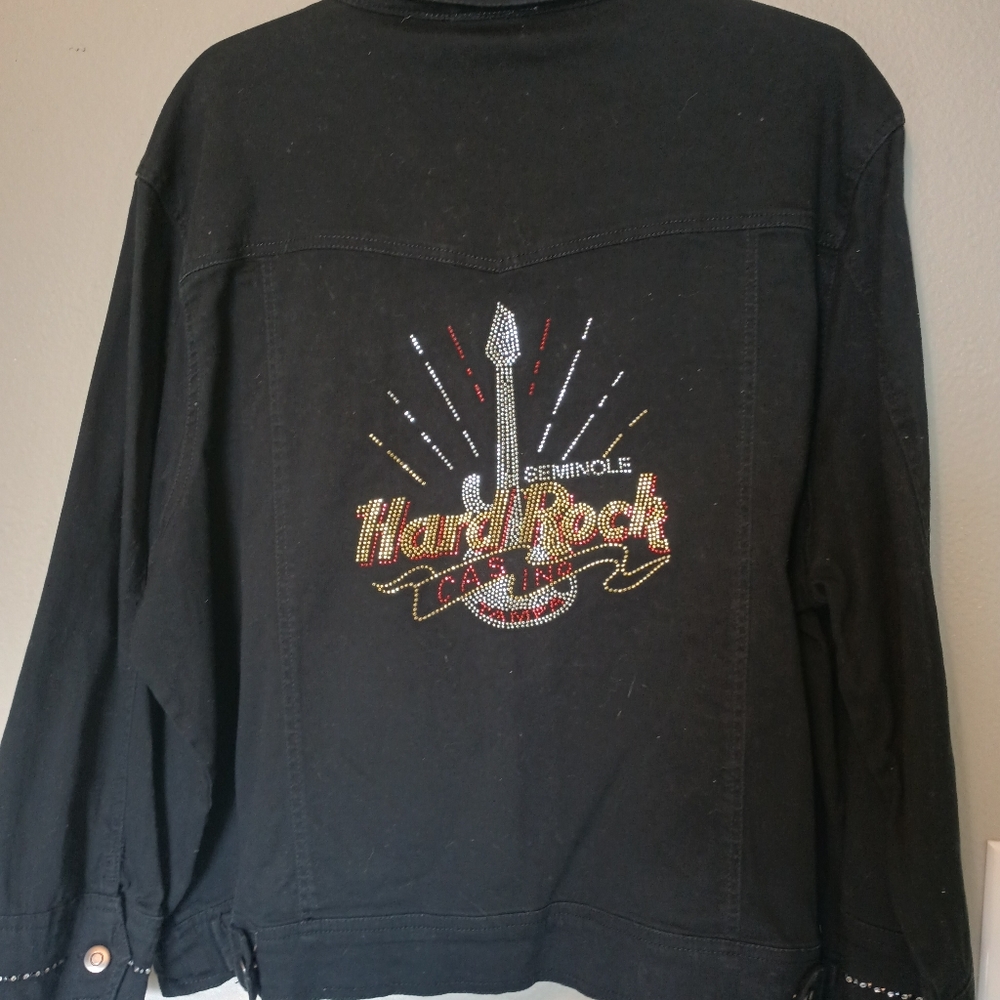 Authentic vintage hard Rock casino Tampa denim jacket black with rhinestones
